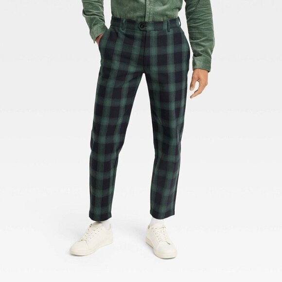 Plaid Tailored Suit Pants | Houston White | Green 30x32 - Picture 1 of 9